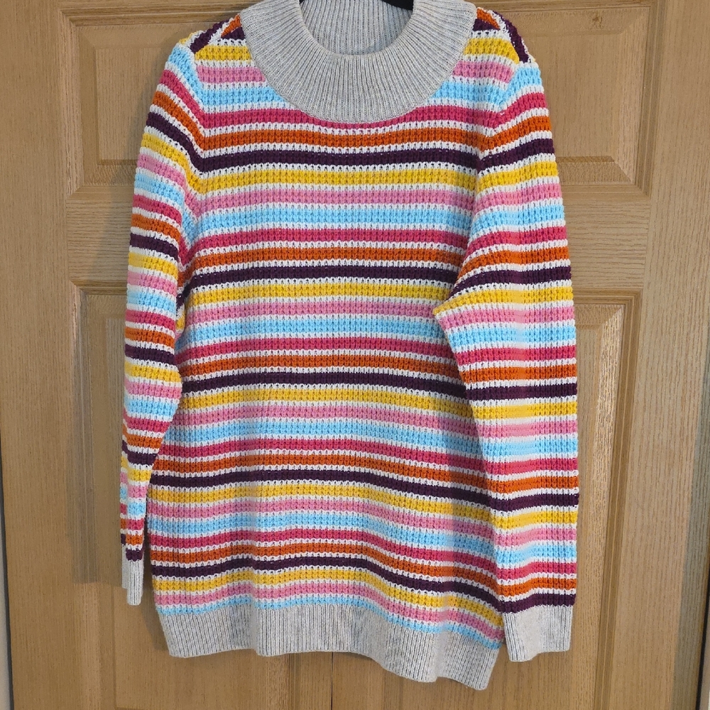 Talbots Happy Striped Mock Neck Sweater